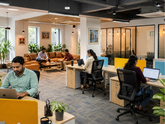 Corporate team working in a managed office space at Marathahalli Bengaluru
