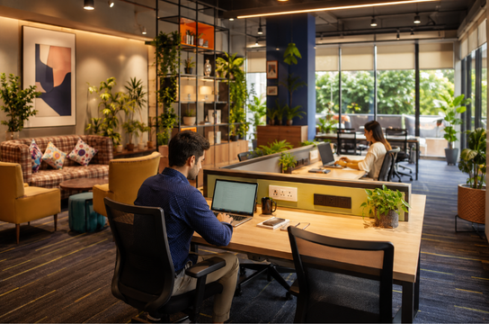 Hot desk coworking area at Unispace