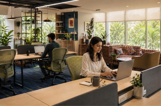 Hot desk coworking area at Unispace