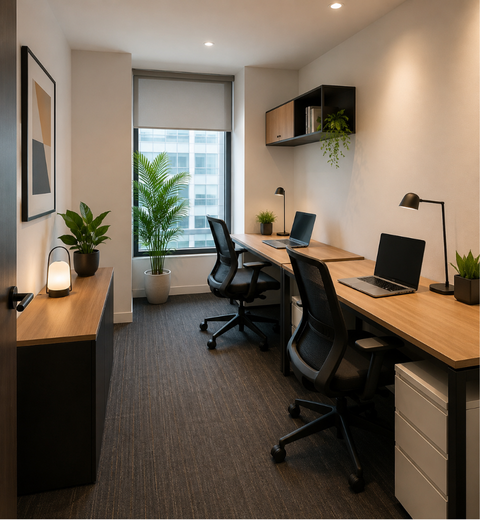 Hot desk coworking area at Unispace